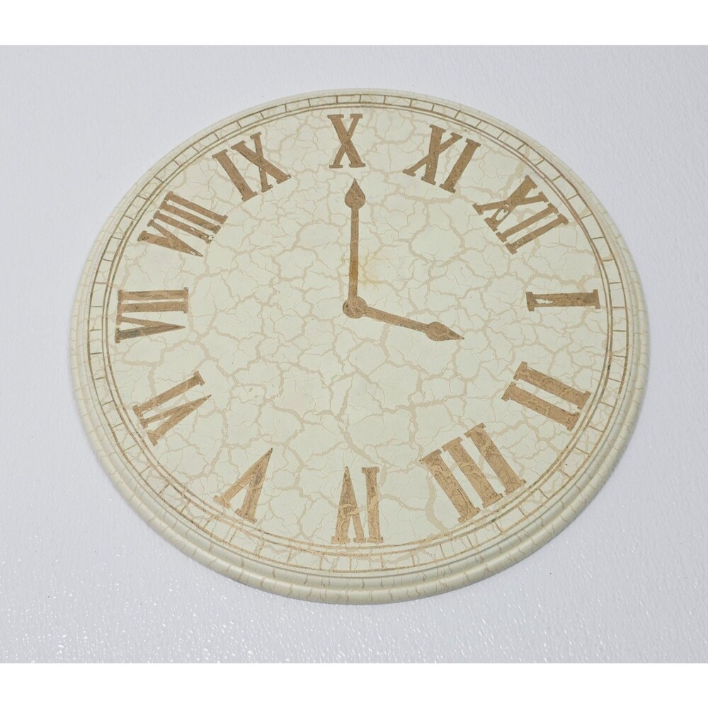 Vtg Shabby Chic Faux Clock Painted Wood Tabletop Decor Farmhouse Accent Plaque